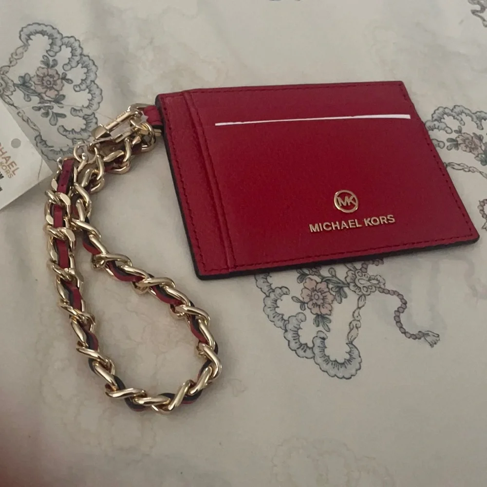 MK Jet Set Charm Small ID Chain Leather Card Holder